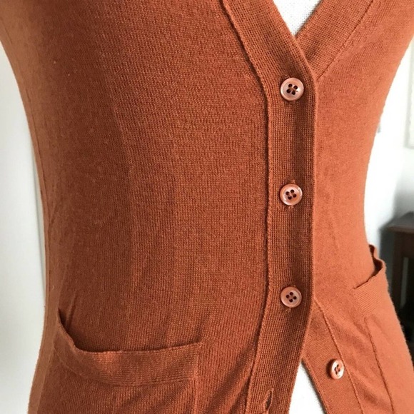 J.Crew Burnt Orange Pumpkin Featherweight Cashmere Cardigan 70s - Picture 2 of 3